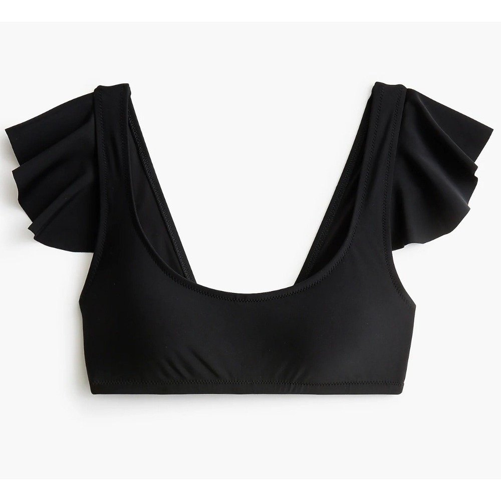 J.Crew Women Small Black Square Neck Bikini Top Ruffle Cap Sleeve CO734